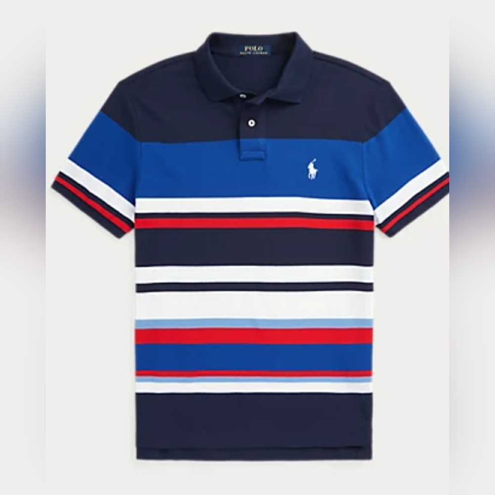 Polo Ralph Lauren Custom Fit Smal Striped Polo Blue White Red NWT
